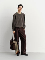 Men's Casual Wool-Blend V-Neck Faux-Layer Knit Top