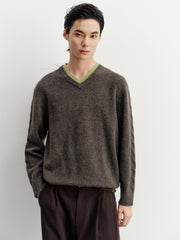 Men's Casual Wool-Blend V-Neck Faux-Layer Knit Top