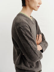 Men's Casual Wool-Blend V-Neck Faux-Layer Knit Top