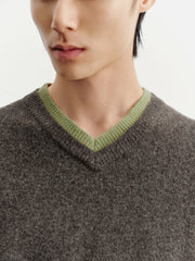 Men's Casual Wool-Blend V-Neck Faux-Layer Knit Top
