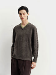 Men's Casual Wool-Blend V-Neck Faux-Layer Knit Top