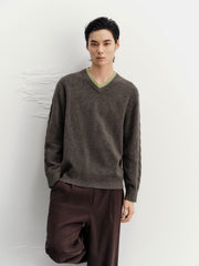 Men's Casual Wool-Blend V-Neck Faux-Layer Knit Top