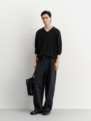 Men's Casual Wool-Blend V-Neck Faux-Layer Knit Top