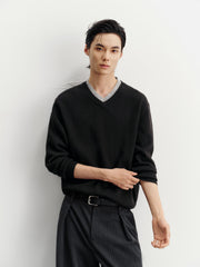Men's Casual Wool-Blend V-Neck Faux-Layer Knit Top