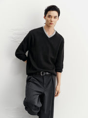 Men's Casual Wool-Blend V-Neck Faux-Layer Knit Top