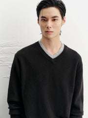 Men's Casual Wool-Blend V-Neck Faux-Layer Knit Top