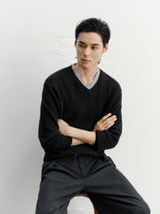 Men's Casual Wool-Blend V-Neck Faux-Layer Knit Top