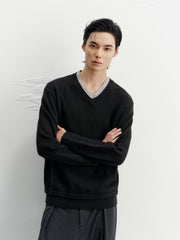 Men's Casual Wool-Blend V-Neck Faux-Layer Knit Top
