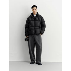 Men's Casual Black Textured Down Jacket