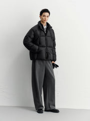 Men's Casual Black Textured Down Jacket