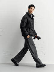 Men's Casual Black Textured Down Jacket