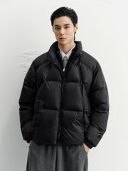 Men's Casual Black Textured Down Jacket
