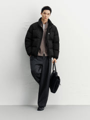 Men's Casual Black Geometric Shadow-Pattern Puffer Jacket