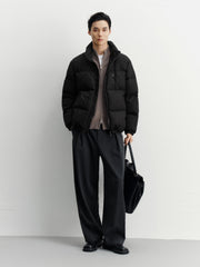 Men's Casual Black Geometric Shadow-Pattern Puffer Jacket