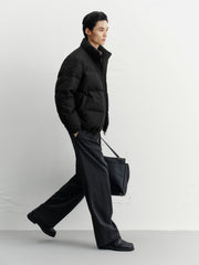 Men's Casual Black Geometric Shadow-Pattern Puffer Jacket