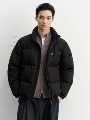 Men's Casual Black Geometric Shadow-Pattern Puffer Jacket