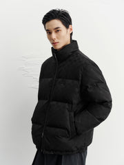 Men's Casual Black Geometric Shadow-Pattern Puffer Jacket