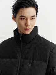 Men's Casual Black Geometric Shadow-Pattern Puffer Jacket