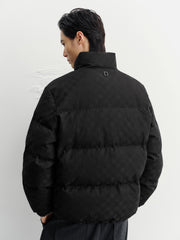 Men's Casual Black Geometric Shadow-Pattern Puffer Jacket