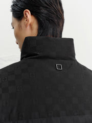 Men's Casual Black Geometric Shadow-Pattern Puffer Jacket