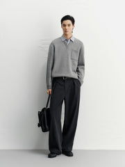 Men's Commuter Grey Faux-Layer Plaid-Collar Knit Top