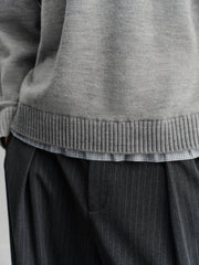 Men's Commuter Grey Faux-Layer Plaid-Collar Knit Top