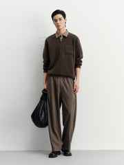 Men's Old Money Style Wool-Blend Shirt-Style Knit Top