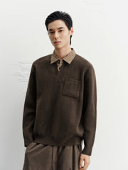 Men's Old Money Style Wool-Blend Shirt-Style Knit Top