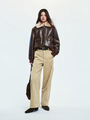 Women's Moto Cropped Padded Jacket with Detachable Fur Colla