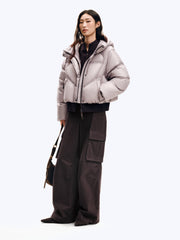 Women's Casual Hooded White Duck Down Purple Puffer Jacket