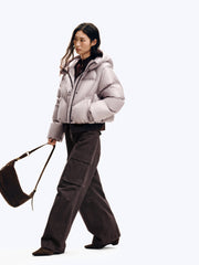 Women's Casual Hooded White Duck Down Purple Puffer Jacket