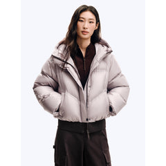 Women's Casual Hooded White Duck Down Purple Puffer Jacket