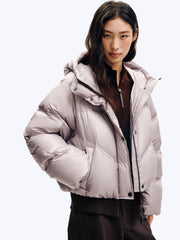 Women's Casual Hooded White Duck Down Purple Puffer Jacket