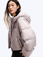 Women's Casual Hooded White Duck Down Purple Puffer Jacket
