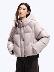 Women's Casual Hooded White Duck Down Purple Puffer Jacket
