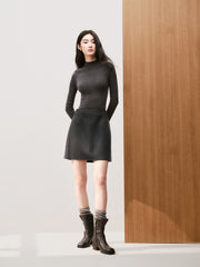 Women's Commuter Solid Wool-Blend A-Line Mini Skirt