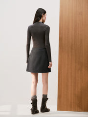 Women's Commuter Solid Wool-Blend A-Line Mini Skirt