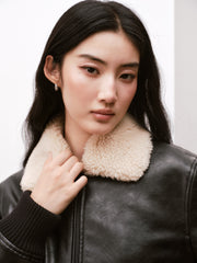 Women's Moto Cropped Padded Jacket with Detachable Fur Colla