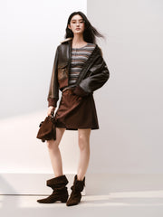 Women's Moto Cropped Padded Jacket with Detachable Fur Colla