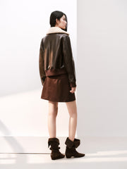 Women's Moto Cropped Padded Jacket with Detachable Fur Colla