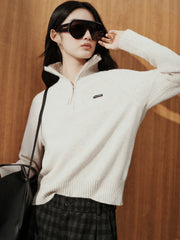 Women's Casual Wool-Blend Multi-Way Collar Knit Top