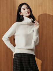 Women's Casual Wool-Blend Multi-Way Collar Knit Top