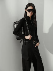Women's Casual Solid Double-Zip Corset-Seam Cardigan