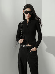 Women's Casual Solid Double-Zip Corset-Seam Cardigan