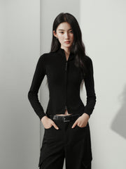 Women's Casual Solid Double-Zip Corset-Seam Cardigan