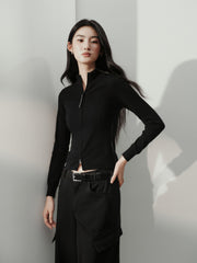 Women's Casual Solid Double-Zip Corset-Seam Cardigan