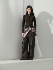 Women's Casual Solid Double-Zip Corset-Seam Cardigan