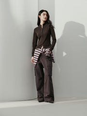 Women's Casual Solid Double-Zip Corset-Seam Cardigan