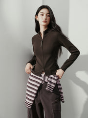 Women's Casual Solid Double-Zip Corset-Seam Cardigan