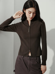Women's Casual Solid Double-Zip Corset-Seam Cardigan